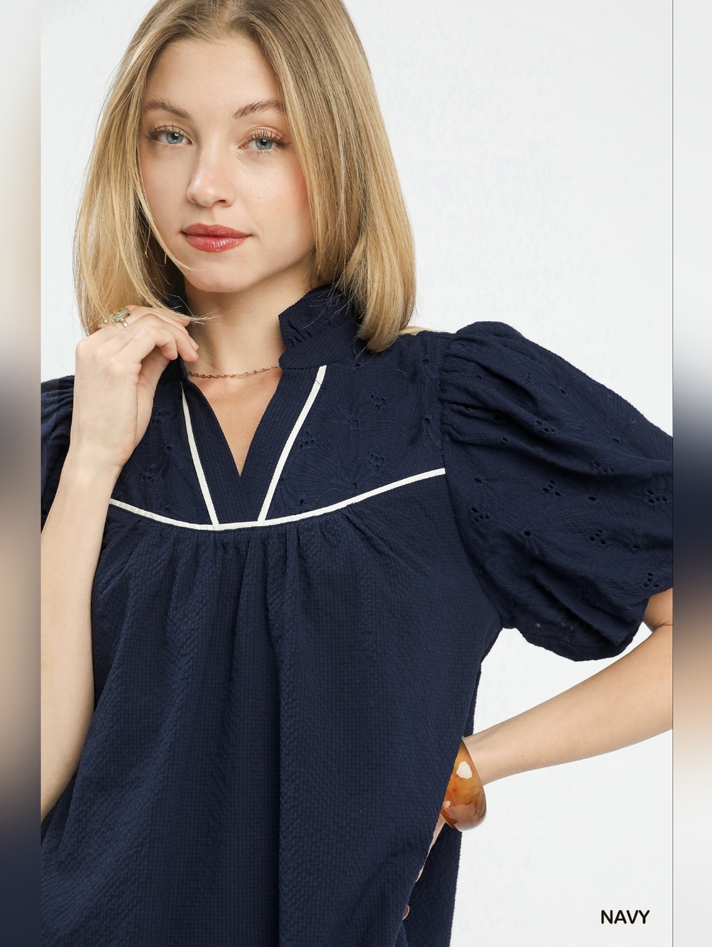 Umgee Puff Sleeve Textured Babydoll Dress - Picture 3 of 7